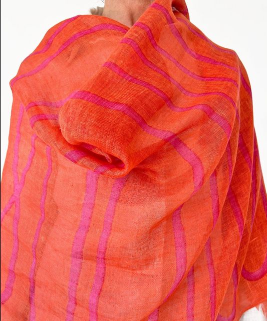 Loopy Pink/Melon Linen Scarf