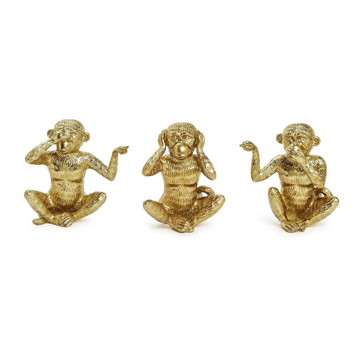 Gold Set of 3 Hear No Evil, See No Evil, Speak No Evil Monkeys