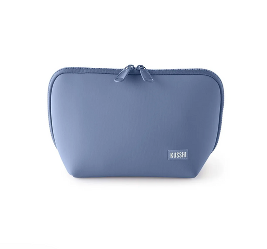 Pearl Blue Neoprene Makeup Bag (Sand Pink Interior)