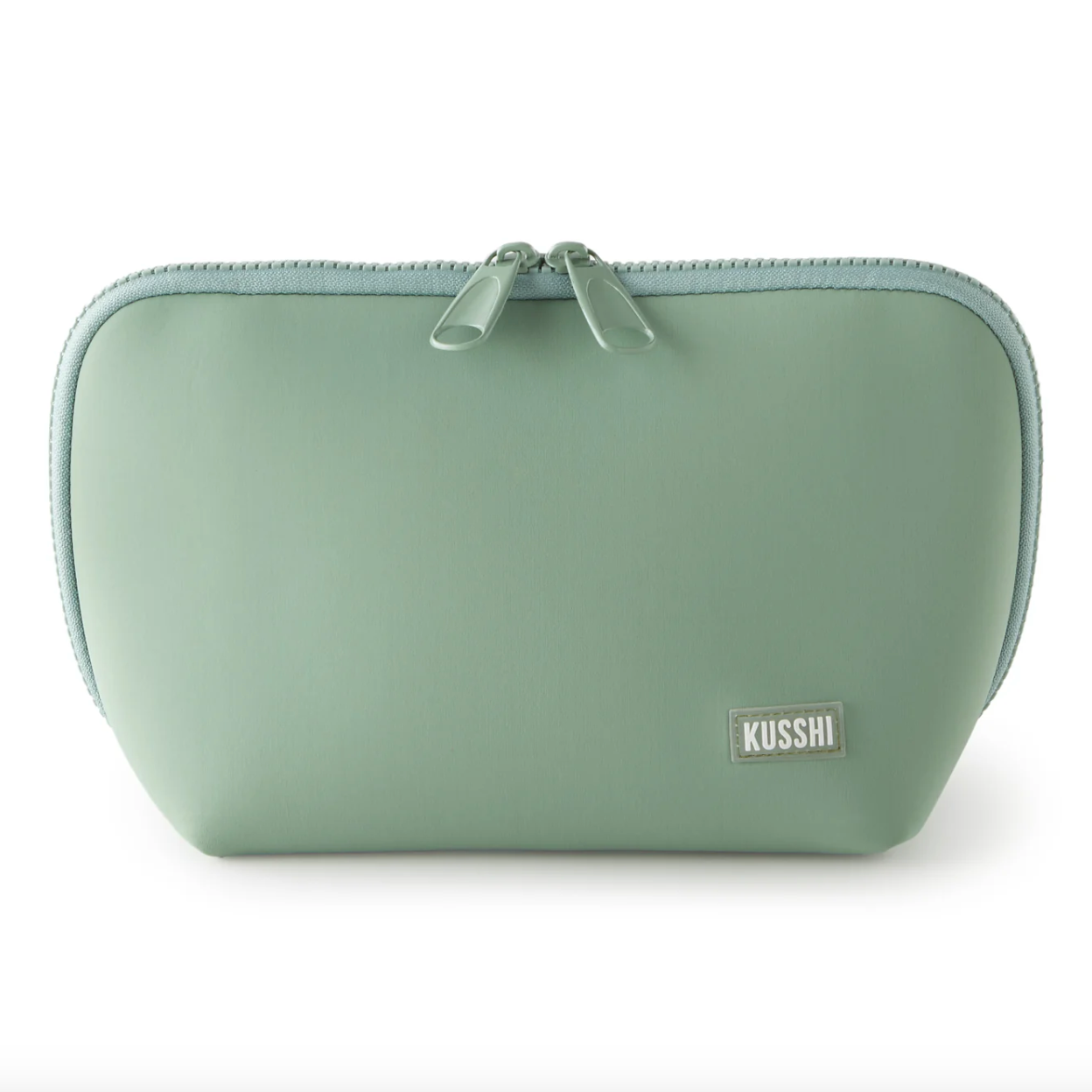 Sage Neoprene Makeup Bag (Coral Rose Interior)