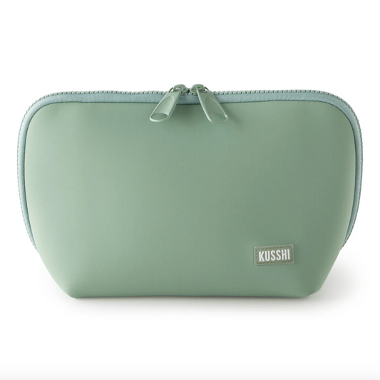 Sage Neoprene Makeup Bag (Coral Rose Interior)