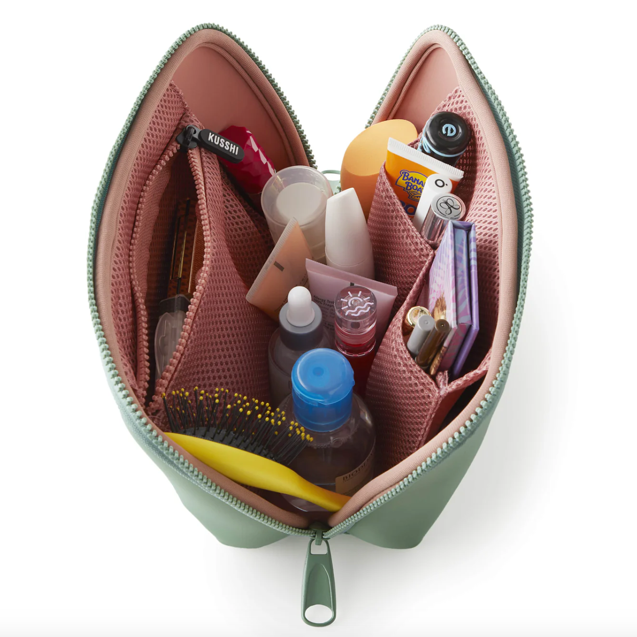 Sage Neoprene Makeup Bag (Coral Rose Interior)