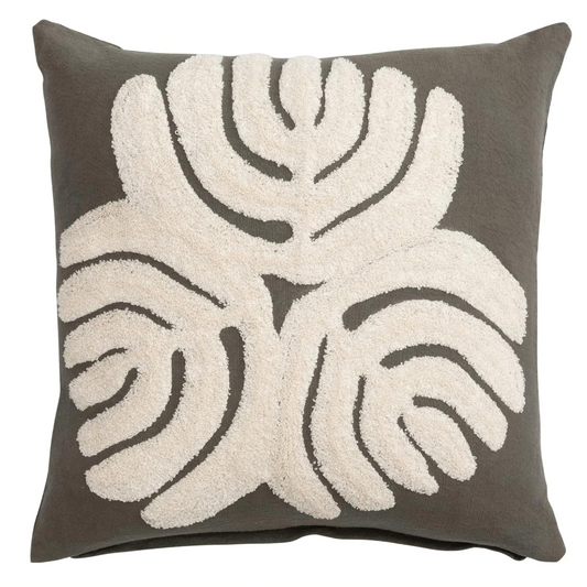 White and Olive Embroidered Square Pillow