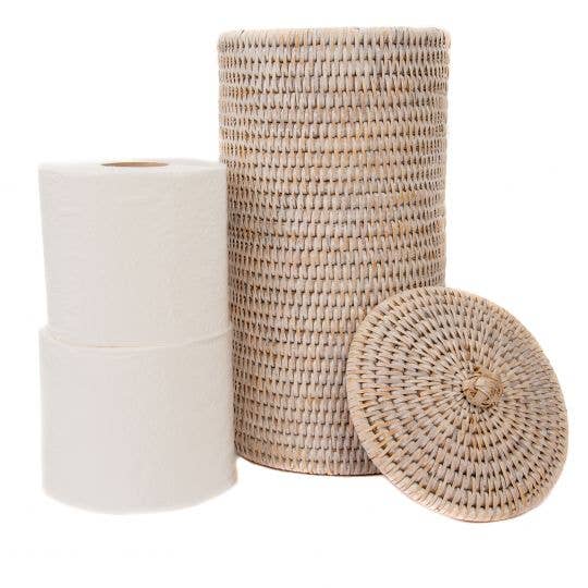 Rattan Double Toilet Roll Holder – Bathroom Organizer