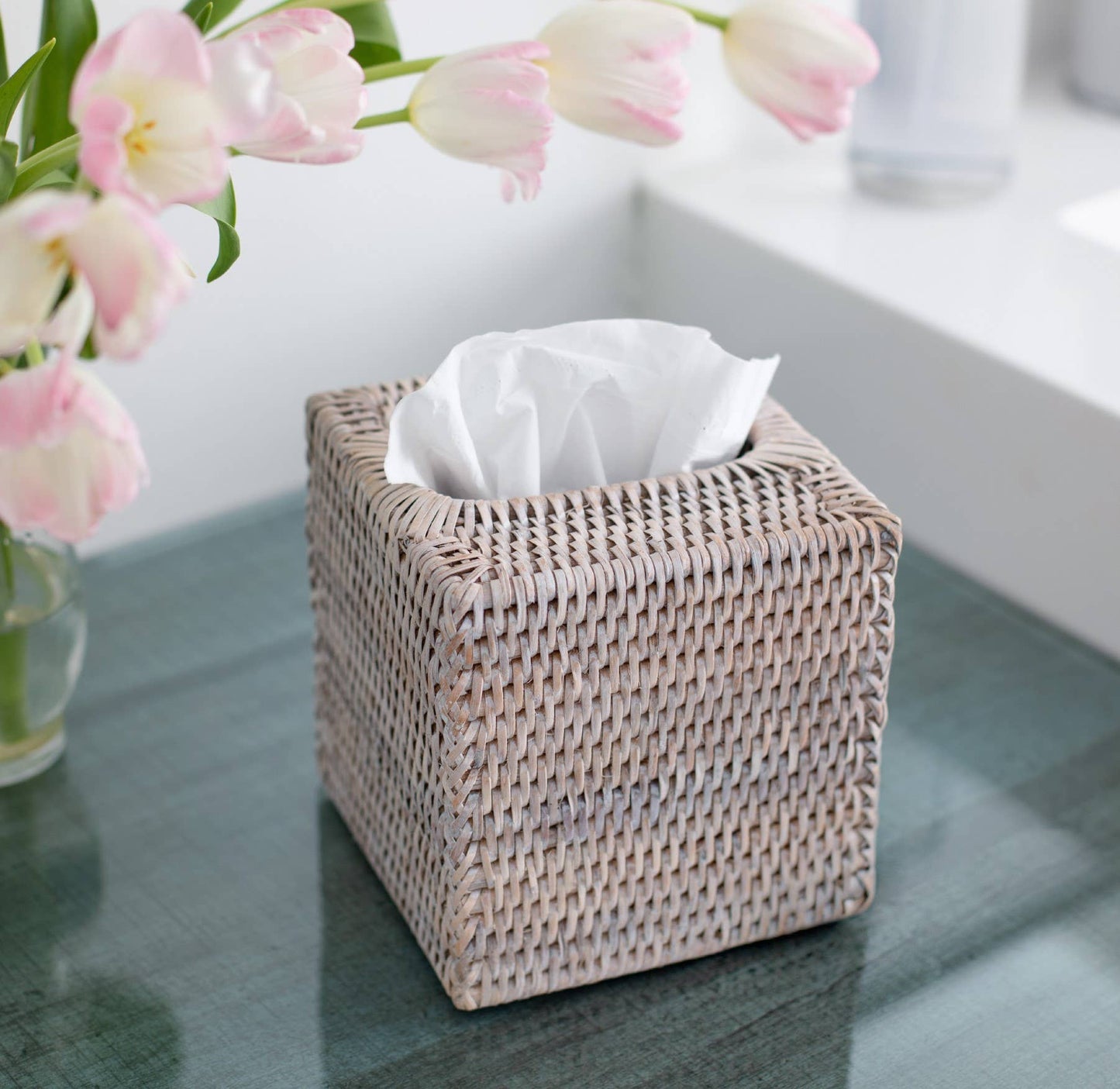 Rattan Column Tissue Box Cover – Bathroom Accessory