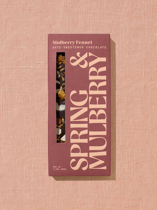 Mulberry Fennel Date-Sweetened Dark Chocolate