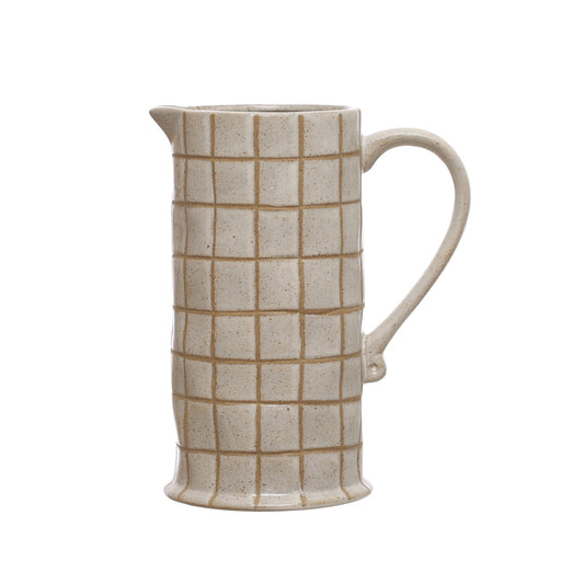 46 oz. Stoneware Pitcher w/ Wax Relief Grid Pattern  