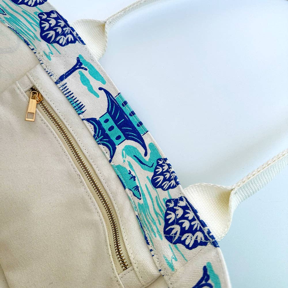 The Live & Love Tote, Blue Pagoda