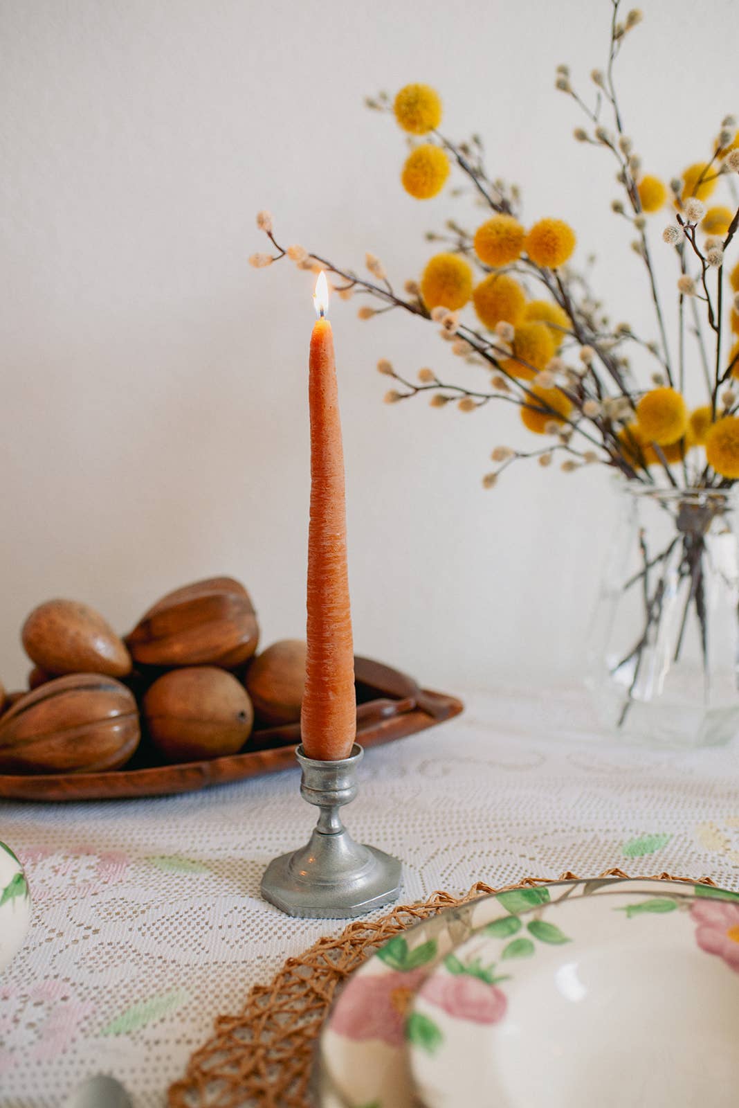 Beeswax Carrot Taper Candle Pair, Set of 2