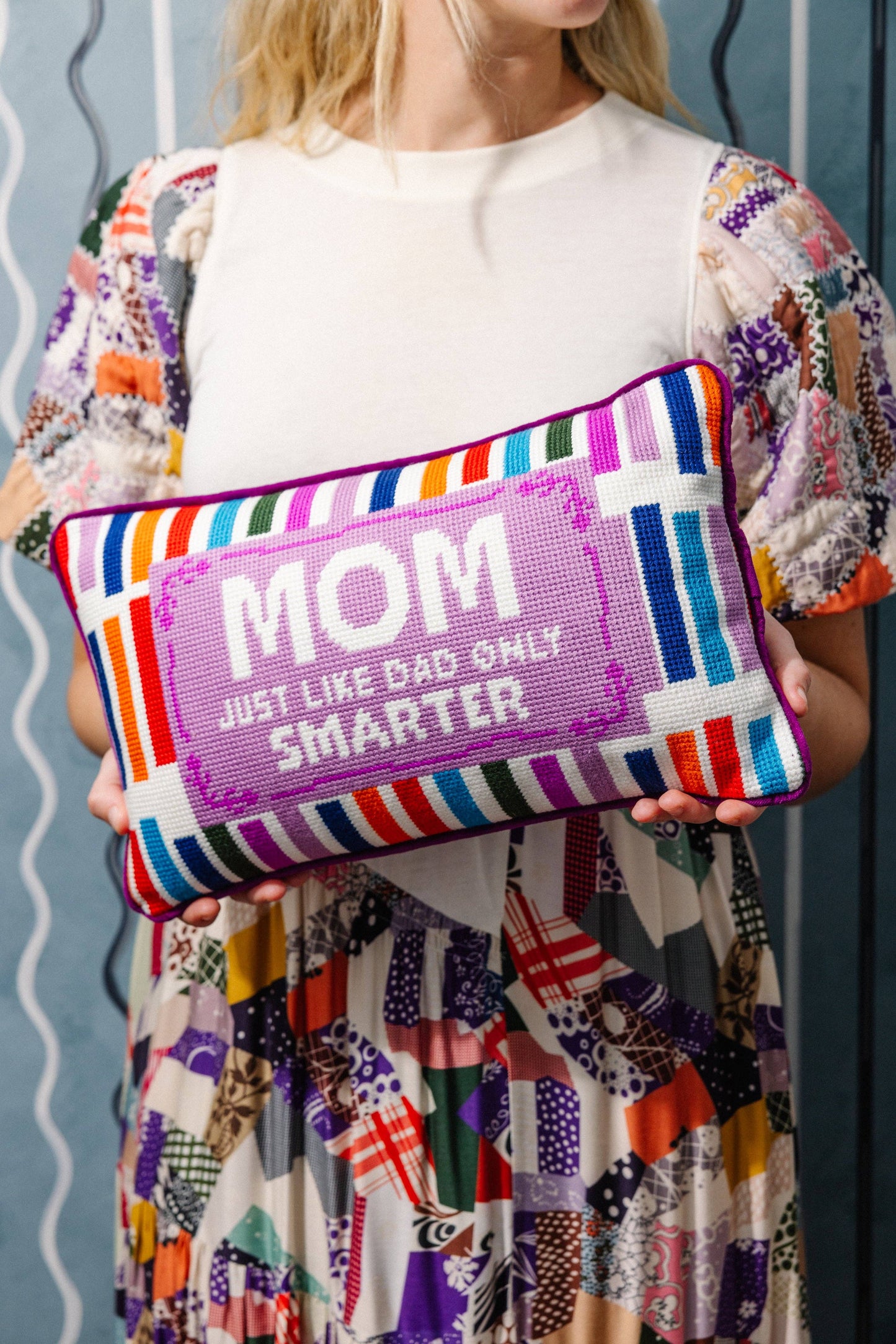 Mom Rules Needlepoint Pillow