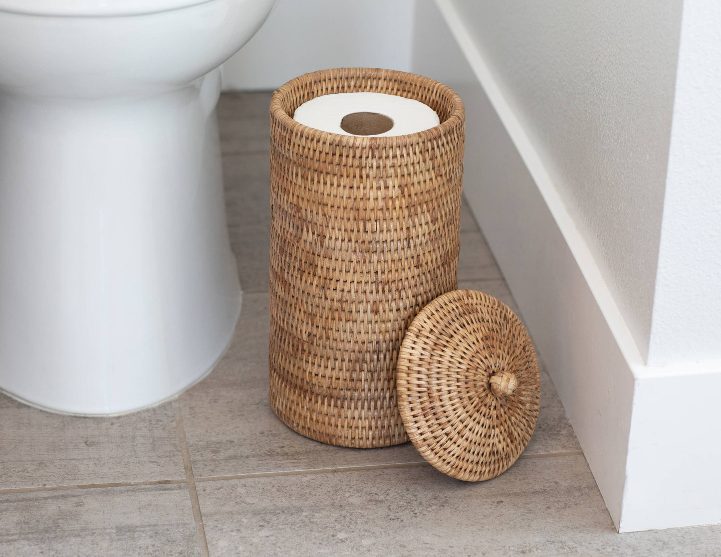 Rattan Double Toilet Roll Holder – Bathroom Organizer