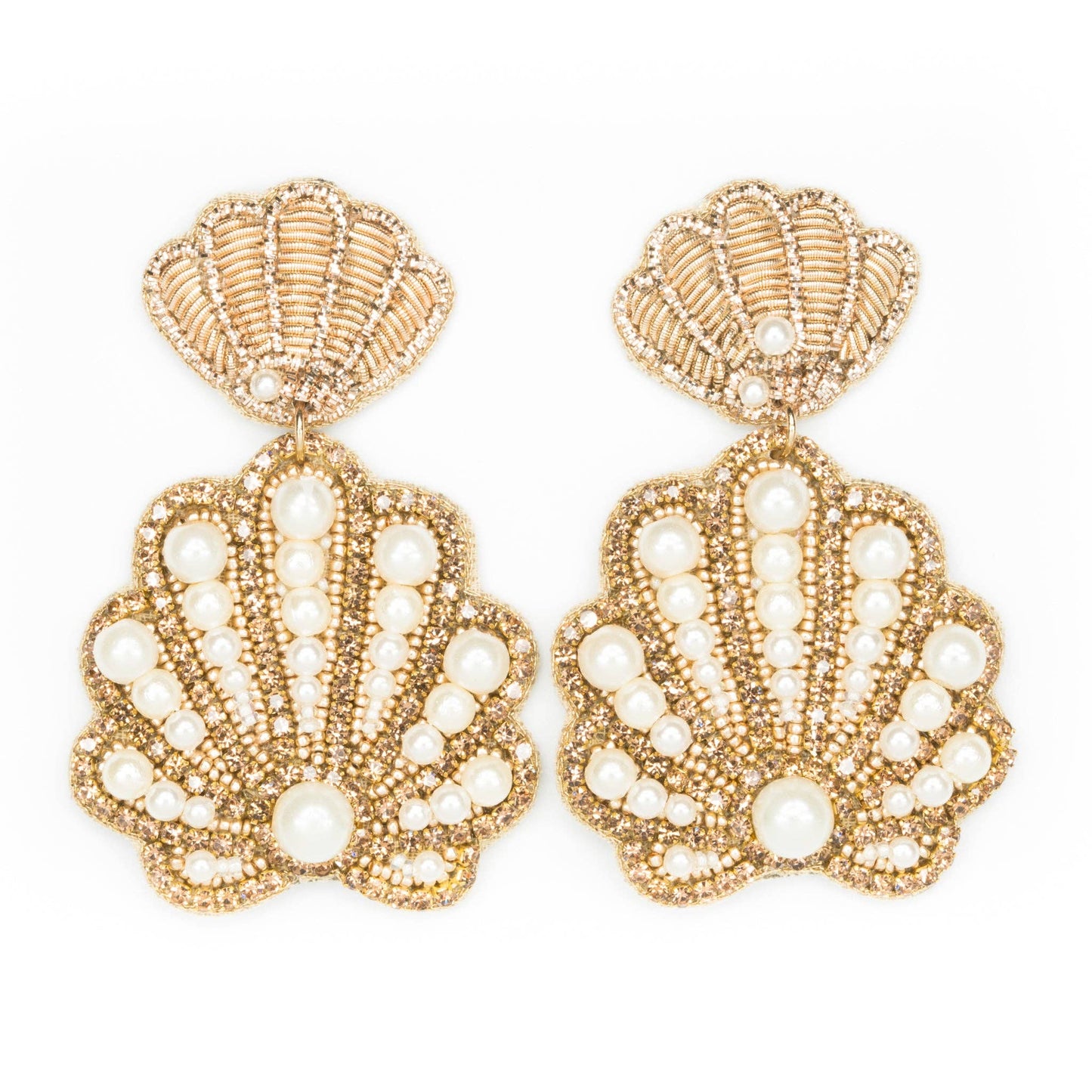 Gold and Pearl Seashell Earrings - Larger Size