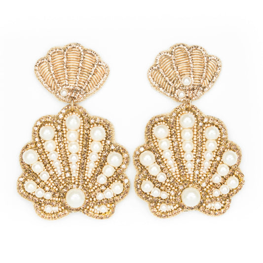 Gold and Pearl Seashell Earrings - Larger Size