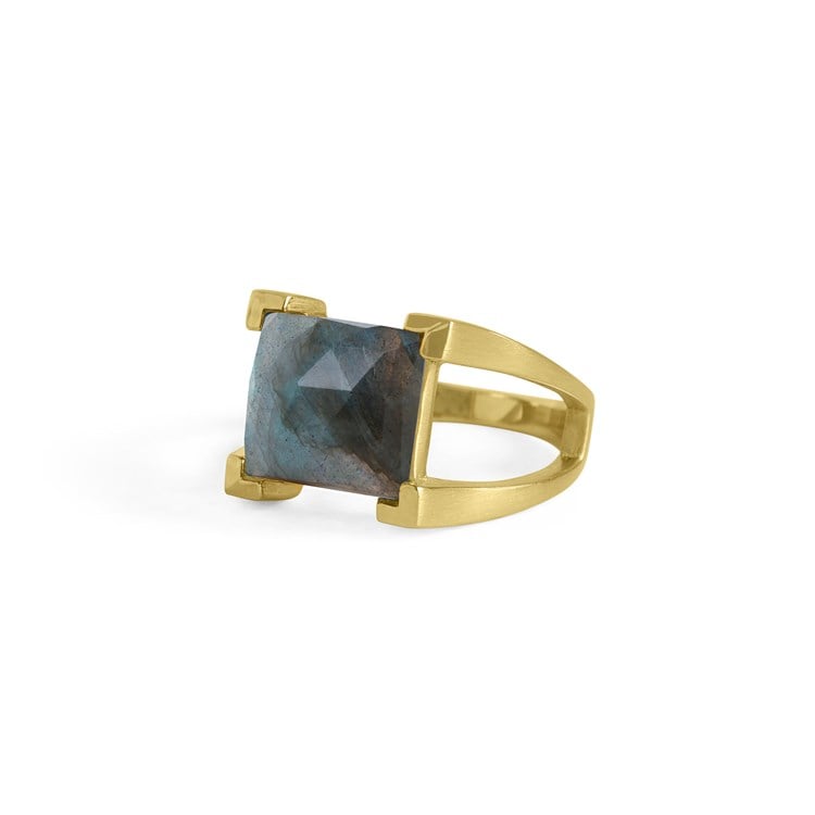 Mini Plaza Ring - Gold/Labradorite - Size 7