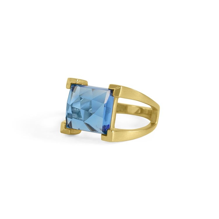 Mini Plaza Ring - Gold/Midnight Blue - Size 6