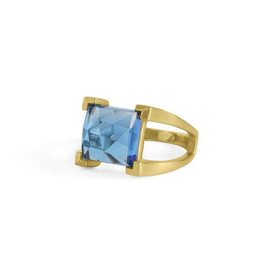 Mini Plaza Ring - Gold/Midnight Blue - Size 6