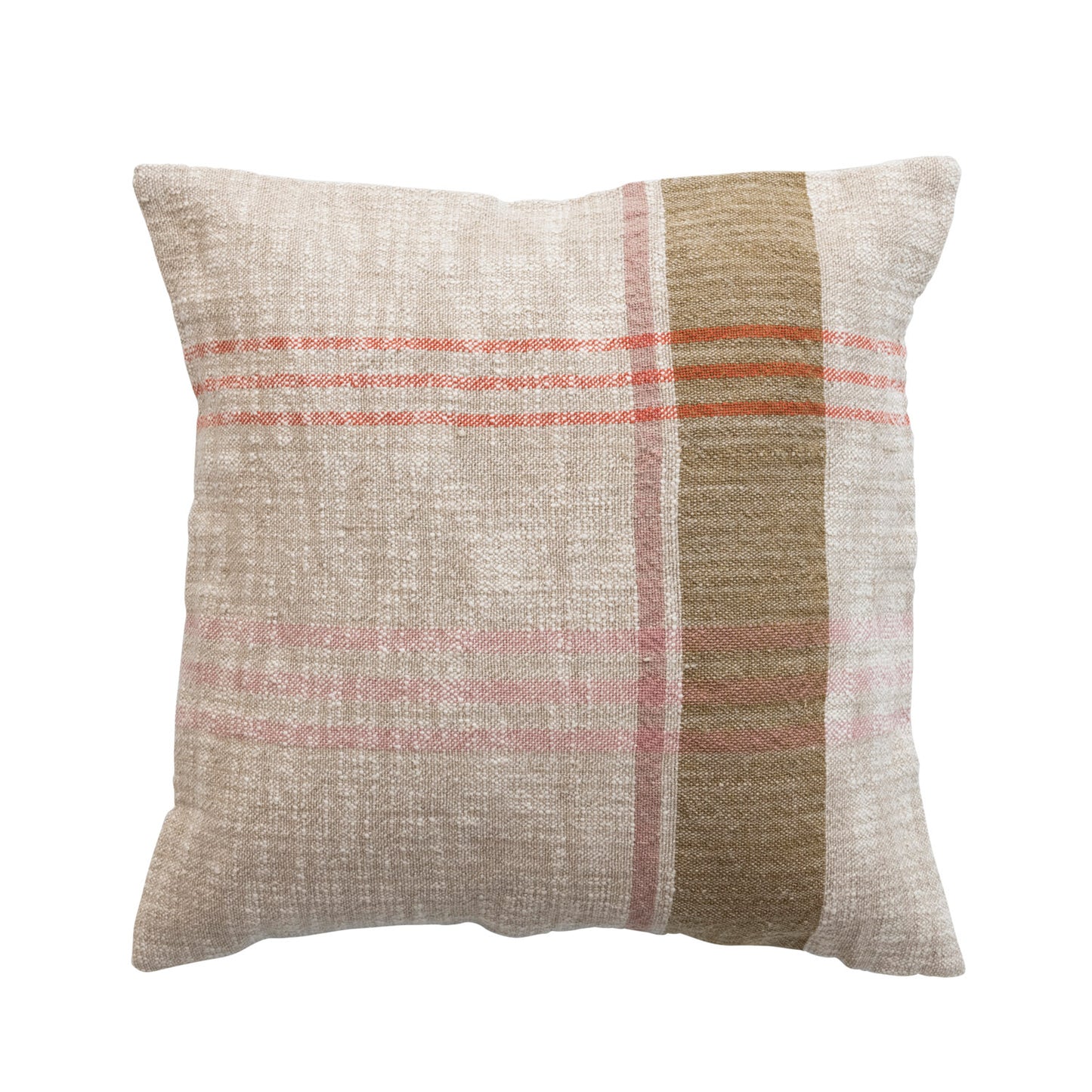 28" Woven Cotton & Linen Plaid Pillow