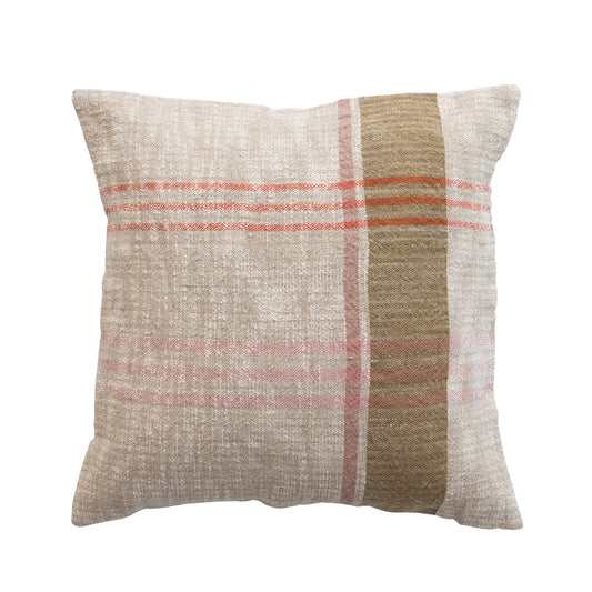 28" Woven Cotton & Linen Plaid Pillow