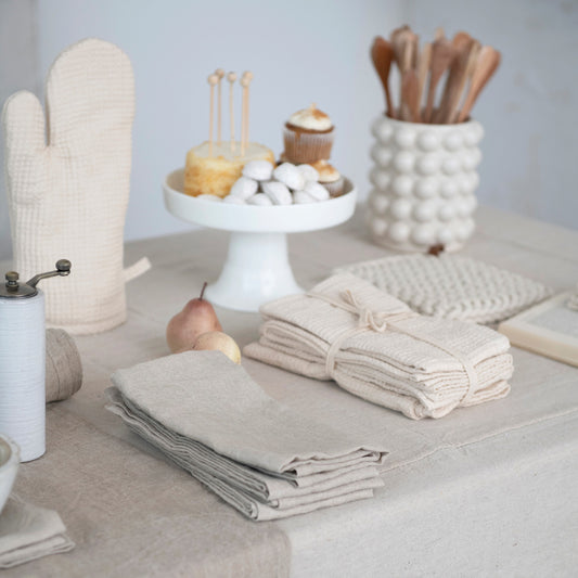 Cream 18" Square Woven Linen & Cotton Waffle Napkins, Set of 4