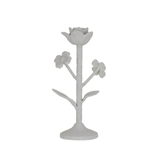 Coarse Cast Iron Flower Taper Holder w/ Flowers