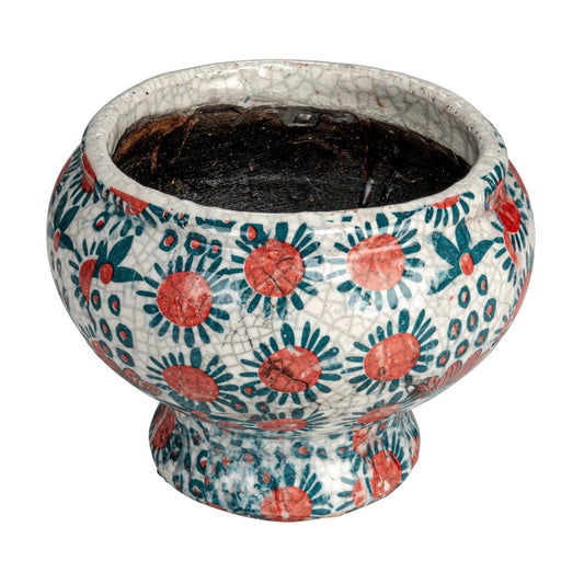 Decorative Printed Terra-cotta Footed Planter (Holds 6" Pot) (Each One Will Vary)