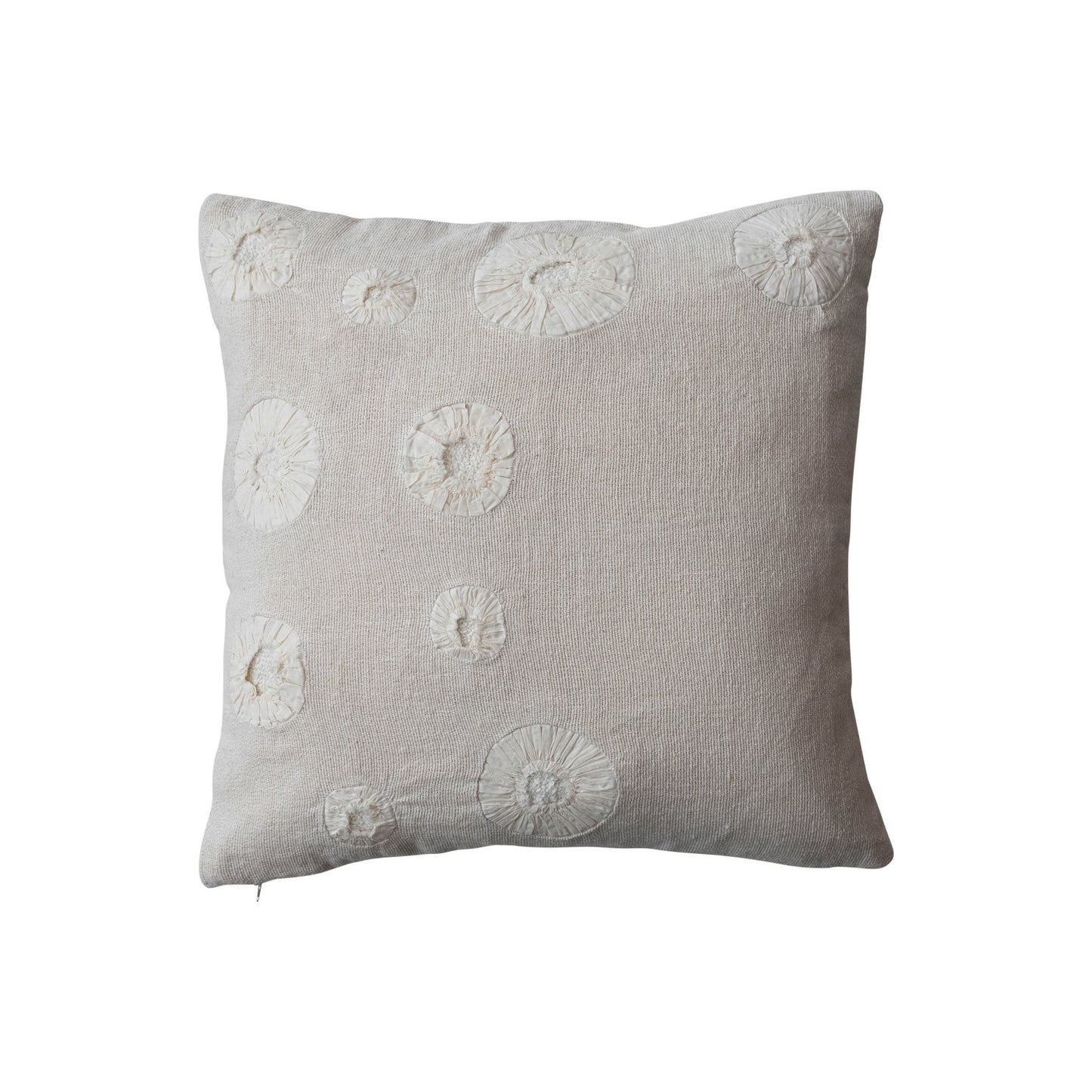 Handmade Woven Cotton & Linen Pillow w/ Applique