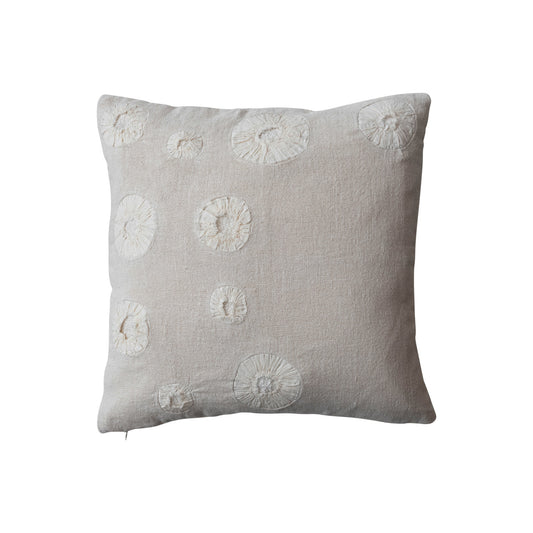 Handmade Woven Cotton & Linen Pillow w/ Applique