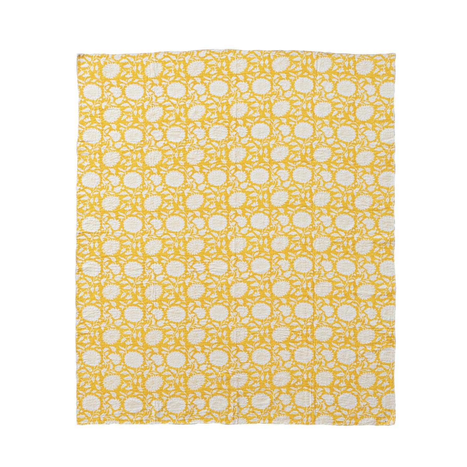 Cotton & Linen Voile Block Printed Throw w/ Pattern & Kantha Stitch