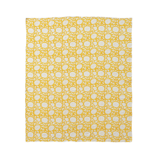 Cotton & Linen Voile Block Printed Throw w/ Pattern & Kantha Stitch