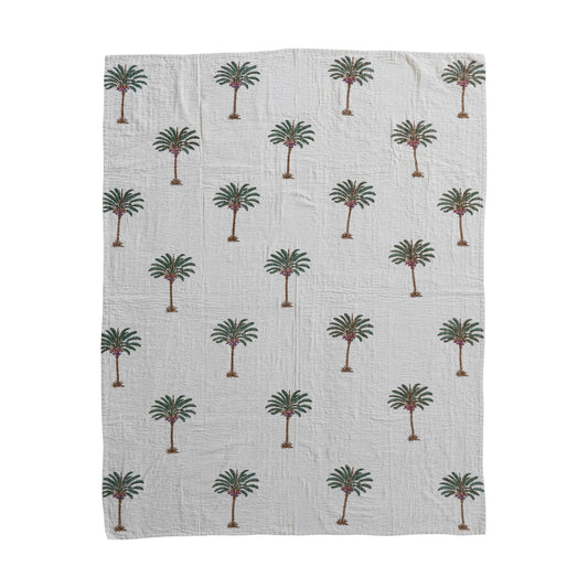 Cotton & Linen Throw with Hand-Embroidered Kantha Stitch