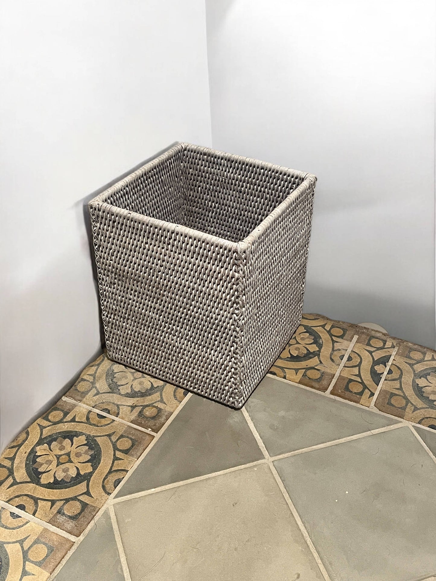 Square Waste Basket - White Wash