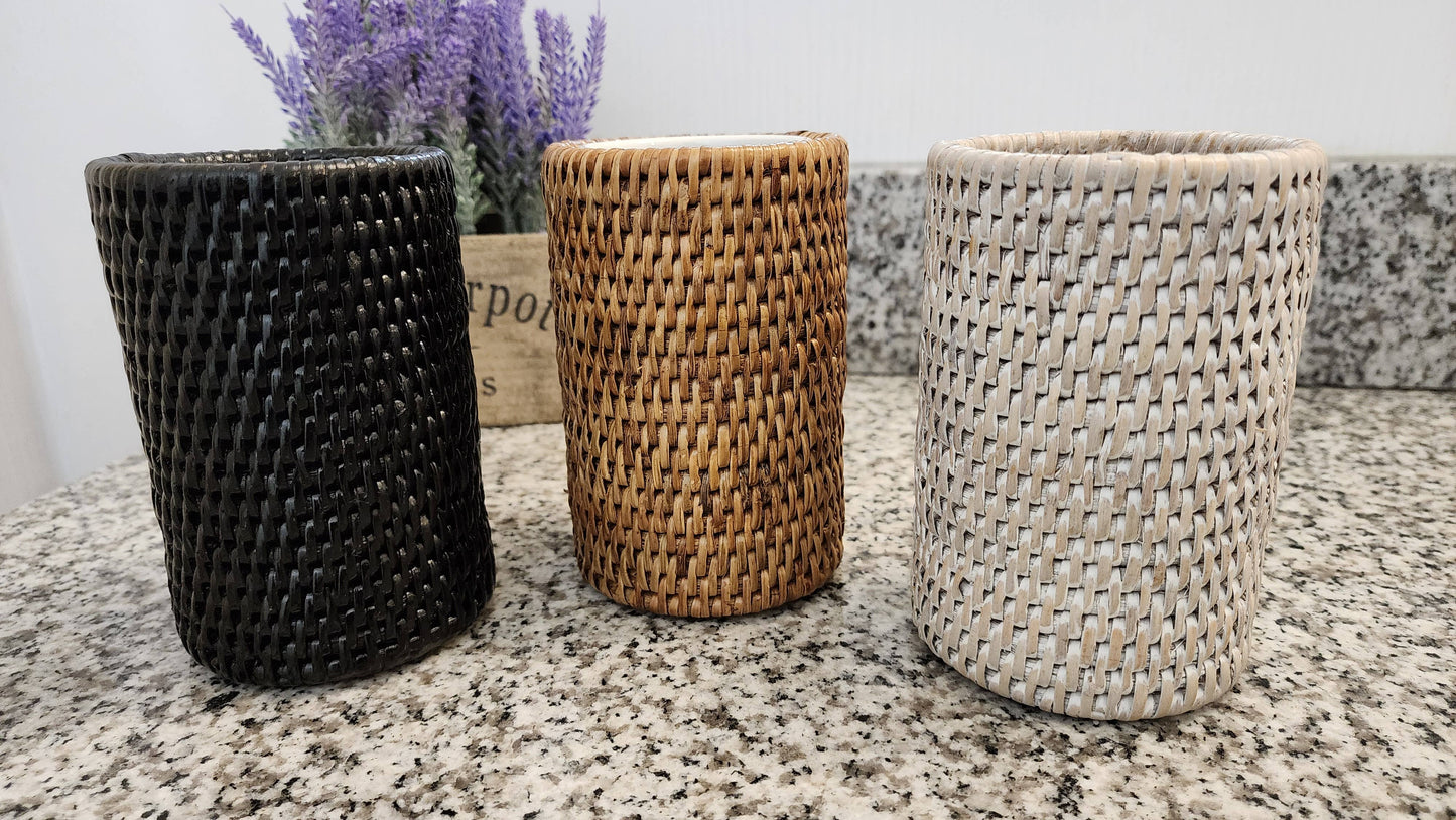 Round Rattan Tumbler with Ceramic Insert