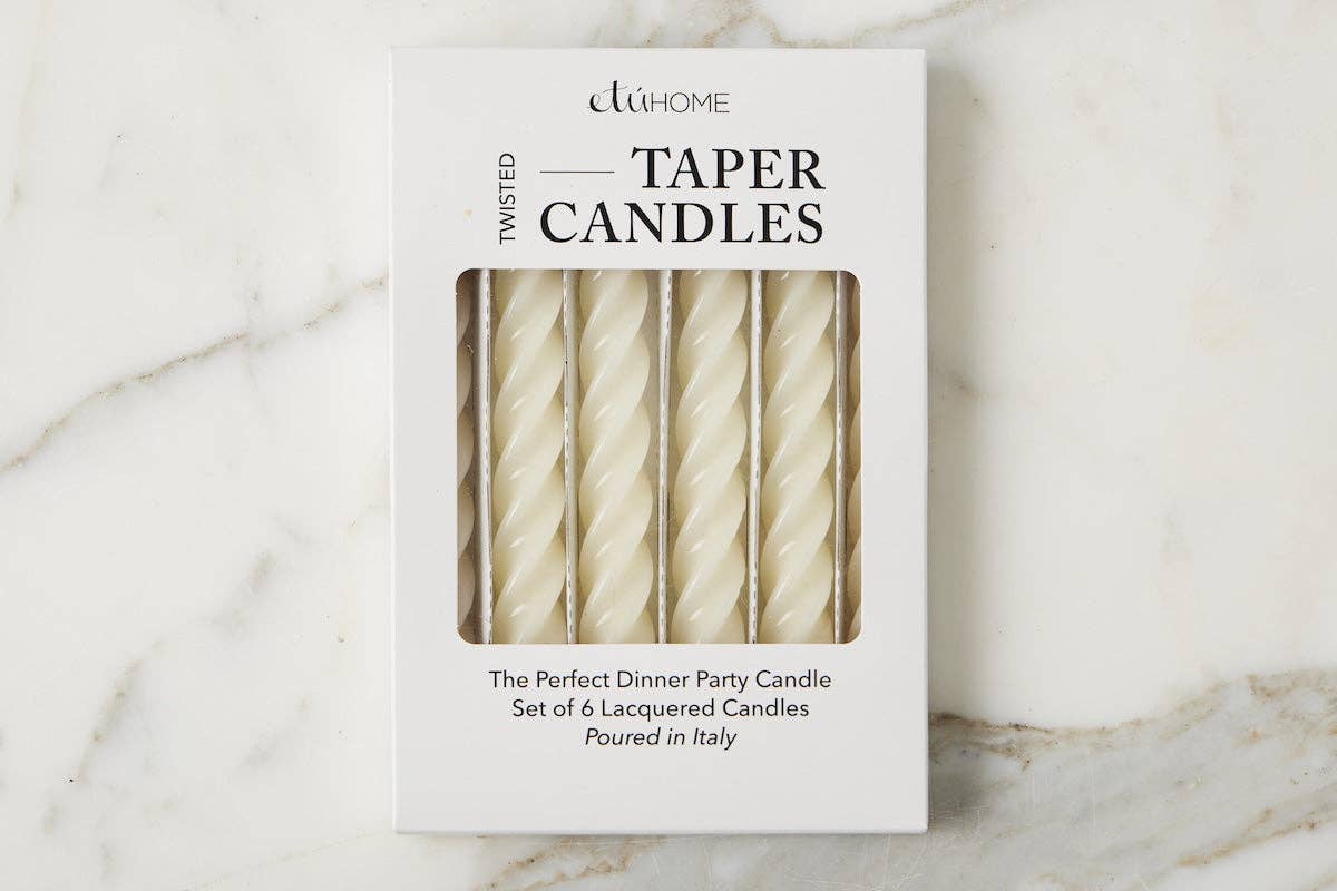 Lacquered Twisted Taper Candles, Cream,  Boxed, Set of 6