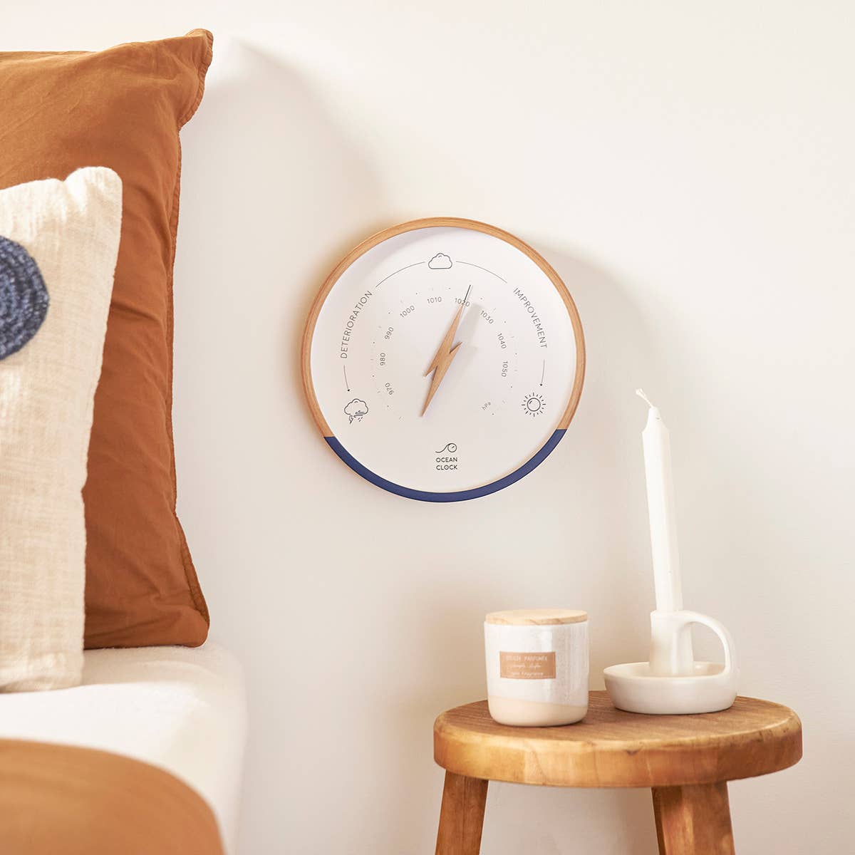 Navy Blue and White Weather Bar Clock