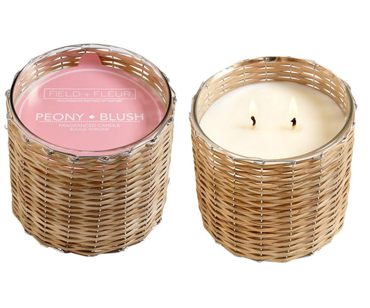 Peony Blush 2 Wick Handwoven Candle 12oz Ctn. 6